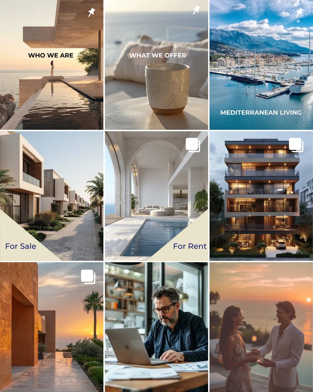 Instagram feed layout — a planned grid of listings, lifestyle and expertise content